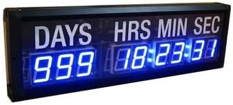 GOODRELIISH 1.8" 9 Digits LED Timer Clock Countdown/up Wall Mounted with Days Hours Mins Secs Blue Color