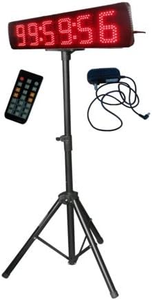 Godrelish Single Sided Red Color LED Race Timing Clock Countdown/up Timer with Tripod 5" High Character for Semi-Outdoor/Outdoor Running Events IR Remote Control