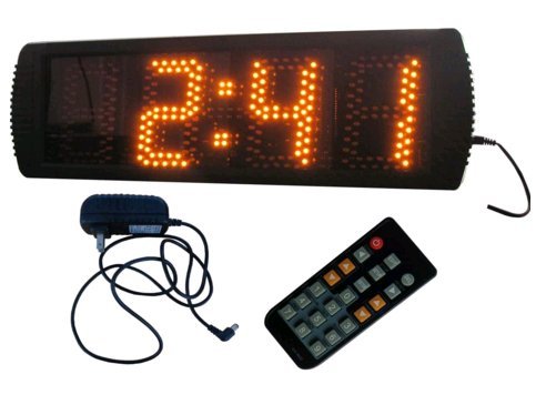 BestLED Semi-Outdoor LED Digital Wall Clock 5" High Character 12/24-Hour Display Support Countdown/up Function in Minutes Seconds Large LED Race Timing Clock Yellow Color