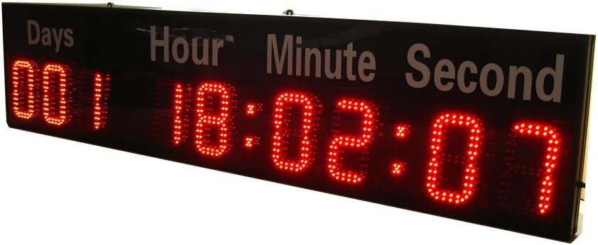 Godrelish 6-inch 9 Digits LED Timer Countdown/up Wall Mounted Clock with Days Hours Mins Secs Red Color