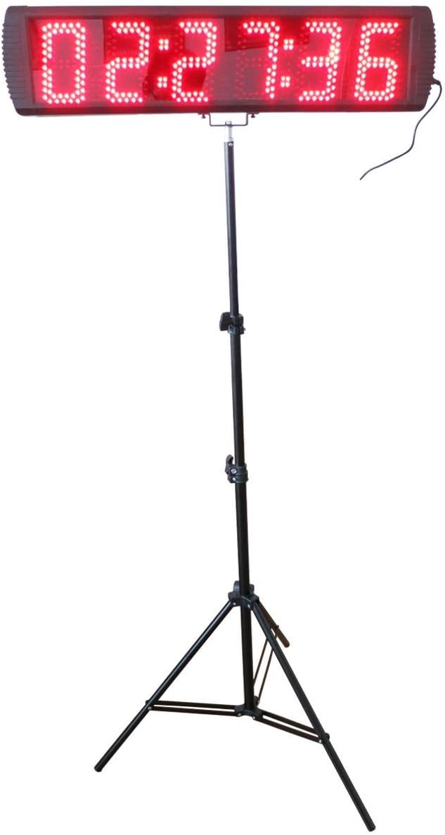 Large Red Color LED Race Timing Clock Timer with Tripod 5-inch High Character for Semi-Outdoor/Outdoor Running Events