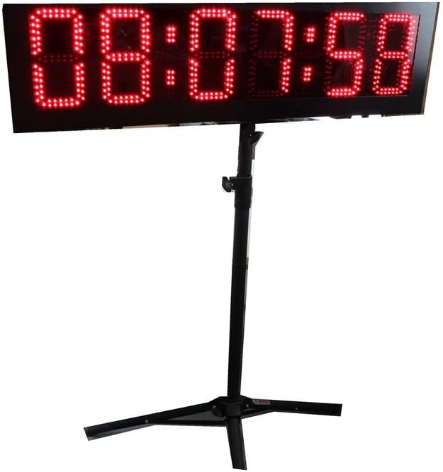 Godrelish 8-inch Single Sided Hours Minutes Seconds LED Race Timing Clock Support Countdown/up Timer Mantainence Design IP64 Cabinet Running Events Marathon with Tripod Red Color