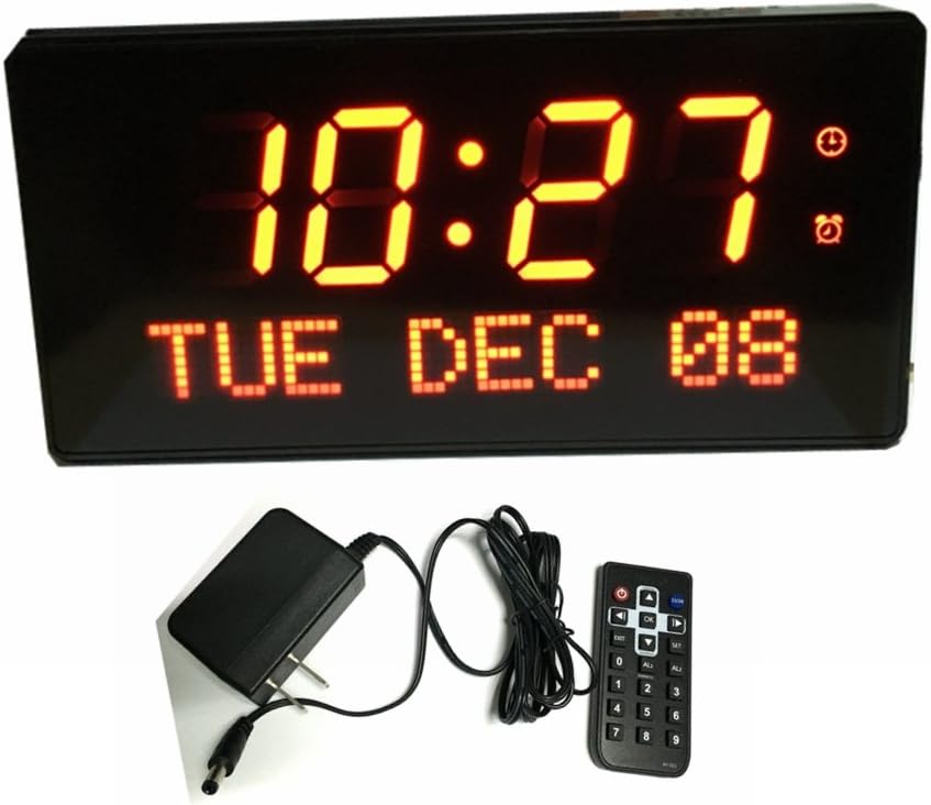Godrelish Digital Led Calendar Clock IR Remote Control Red Alarm Clock with Day and Date