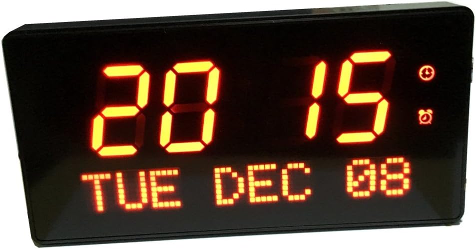 Godrelish Digital Led Calendar Clock IR Remote Control Red Alarm Clock with Day and Date